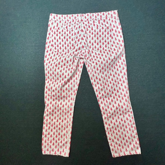 J. Crew Women Cropped Matchstick Pants, Sz 29 White w/ Pink Tulip Novelty Print - Picture 3 of 9